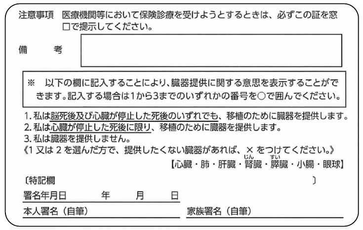 資格確認書の裏面イメージ