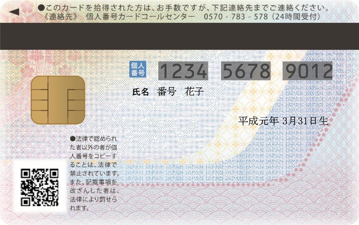 マイナンバーカード(個人番号カード)うらの画像