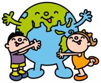 地球を抱きしめる子どものイラスト