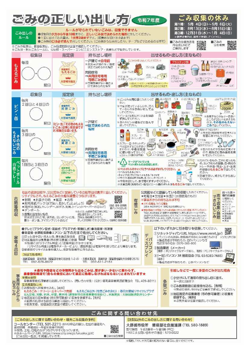 令和7年度版ごみの正しい出し方（表）