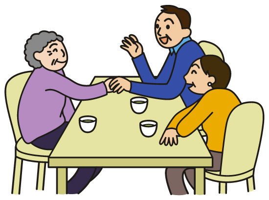 高齢者と話している人のイラスト