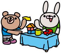 積み木で遊ぶ動物のイラスト